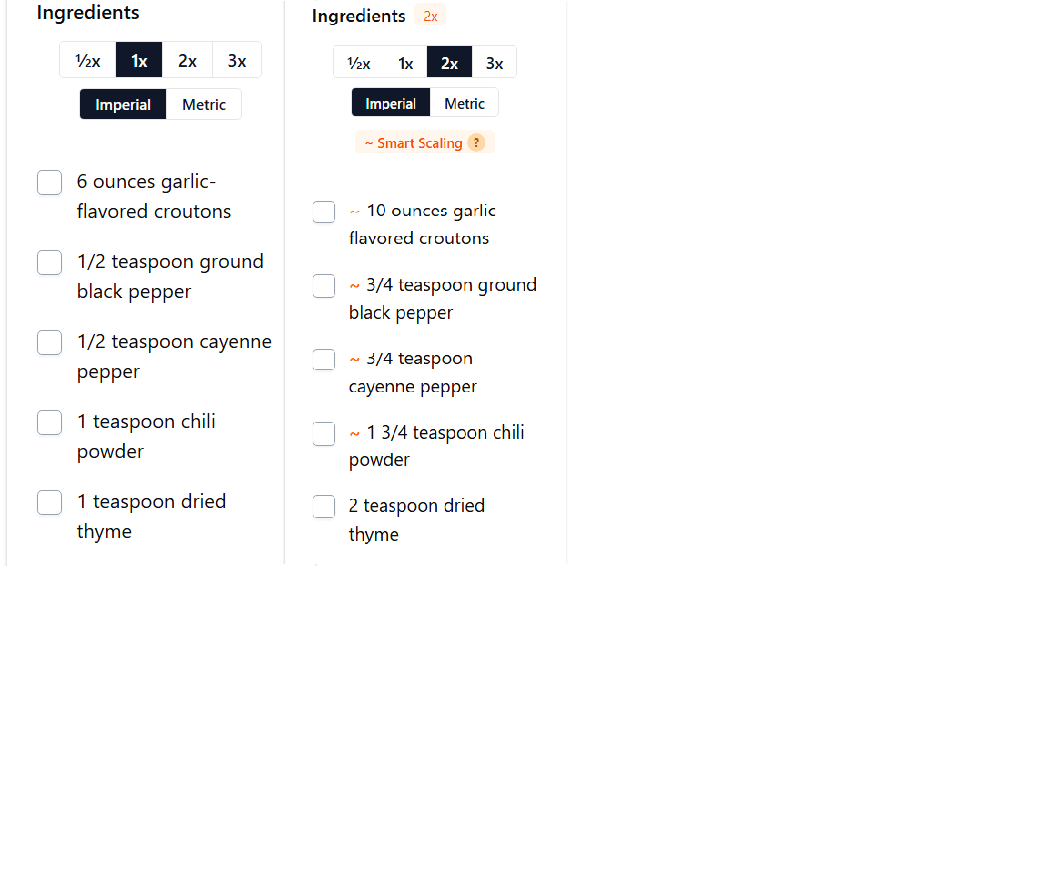 Recipe-Clipper smart scaling adjusting ingredient quantities for different serving sizes